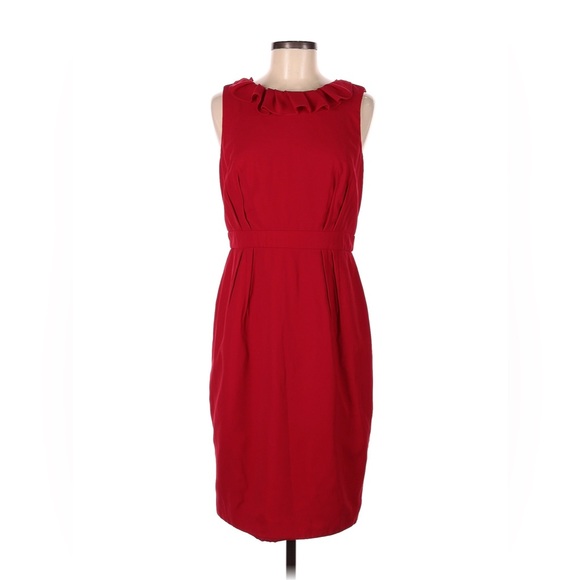 Carmen Marc Valvo Collection Red Ruffle Rosette Sheath Dress - Picture 2 of 11